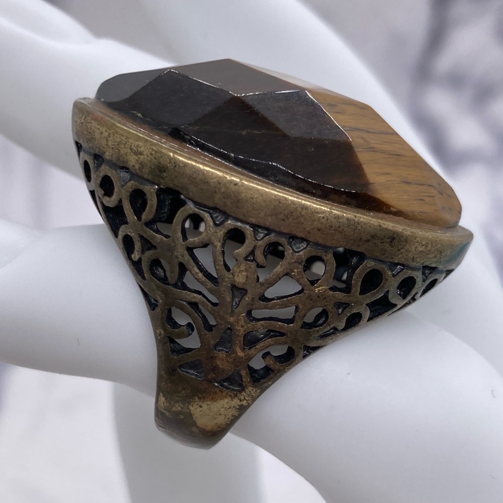 Tiger’s Eye Statement Ring Large Oval Approx Size… - image 2